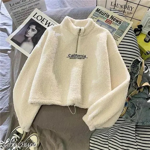 Stylish wool sweatshirts for women & girls, solid pattern, long sleeves, sizes S-XL, Indian origin