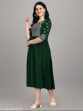 Embroidered rayon three-quarter sleeve kurti by Jivika, suitable for various seasons and sizes S to XXL