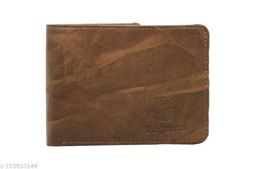 Brown PU artificial leather casual wallet by Tejaro Men, featuring 3 compartments. Ideal for gifting to stylish men. Free size (6cm x 8cm). Made in India