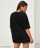 Cotton boyfriend fit oversized t-shirt with short sleeves, printed design. Size: L (bust 44in, length 29in). Made in India