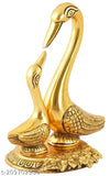 Golden brass swan pair figurine for home decor: two kissing swans bring spiritual positivity, 12cmH x 7cmW x 5cmD