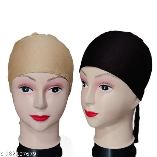 Solid cotton hijab cap set (pack of 2), perfect for under-hijab wear, Indian made