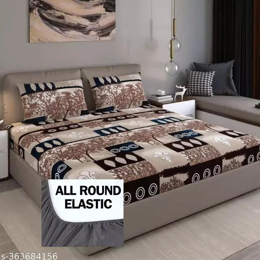 Premium cotton, elastic fitted king size bedsheet with 2 zipper pillow covers, floral print. Ideal for summer use and adults." (108 characters)