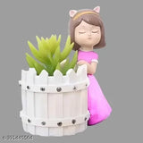 Multi-colored resin handicraft basket girl pot, 12 cm x 9 cm x 8 cm, breathable for plants with drainage hole and stopper
