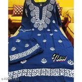 Printed rayon Chikankari Kurta with Palazzo set, three-quarter sleeves, Indian ethnic wear on model