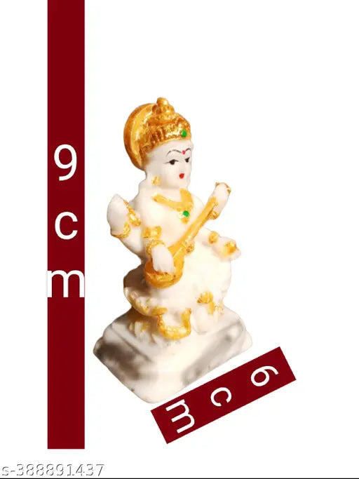 Marble dust Saraswati Maa Murti decorative gift item for home pooja room, office, school or college. Size: 4inch x 23inch