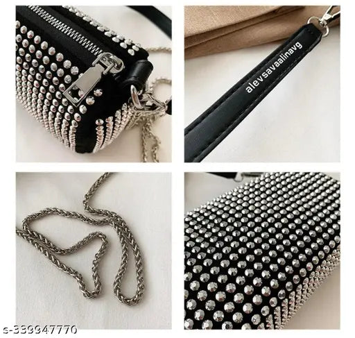 ShineStone PU mini cross body bag, embellished net design, 2 compartments, secure closure