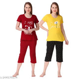 Printed polycotton Klaxxy top and capri set pack of 2, stylish and comfortable apparel for women, Indian origin