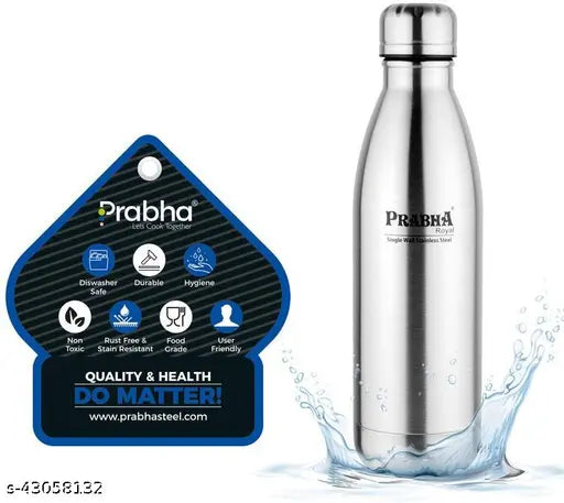 Royal Stainless Steel Fridge Water Bottle Set of 4, silver, leak-proof, rust-proof, break-proof, odor-free, perfect for home, gym, college, office, school, yoga, fridge