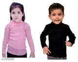 Black and pink wool high neck sweaters pack for babies, solid pattern on display