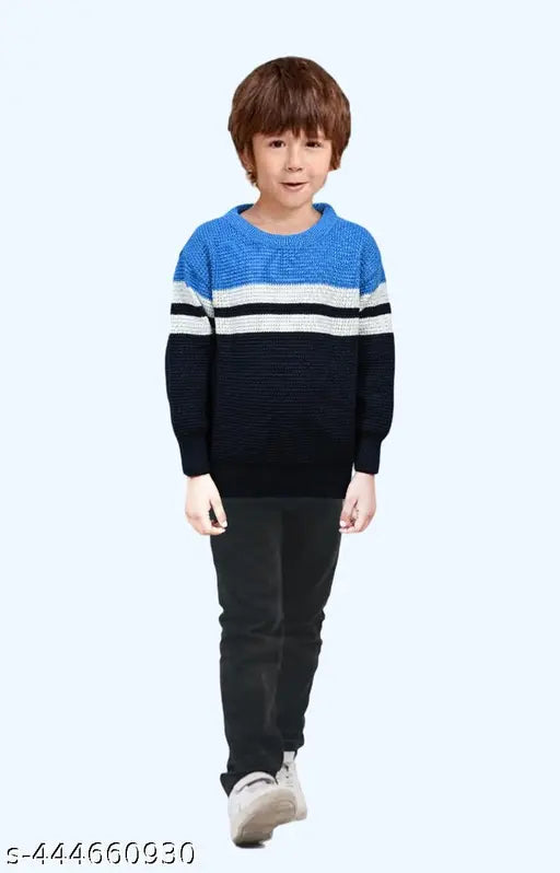 Striped wool blend casual sweater for boys, premium quality, colorblocked design, long sleeves, India origin