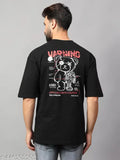 Mens oversized cotton T-shirt with round neck and stylish print, oversize drop-shoulder design, short sleeves, printed net, made in India
