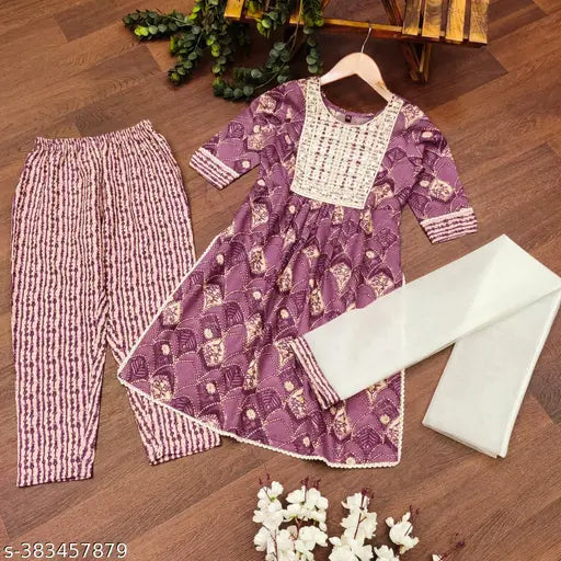 Stylish printed cotton kurta and trouser set with dupatta for girls, 4-14 years, Indian ethnic wear