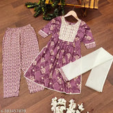 Stylish printed cotton kurta and trouser set with dupatta for girls, 4-14 years, Indian ethnic wear