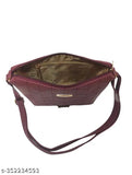 Maroon quilted net PU sling bag with 3 compartments, free size (10"L x 3"W x 8"H) - LaVue collection, Indian-made fashionable women's crossbody bag