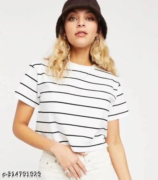 Striped crop top, cotton, women's casual wear - XS to XXL sizes, India origin