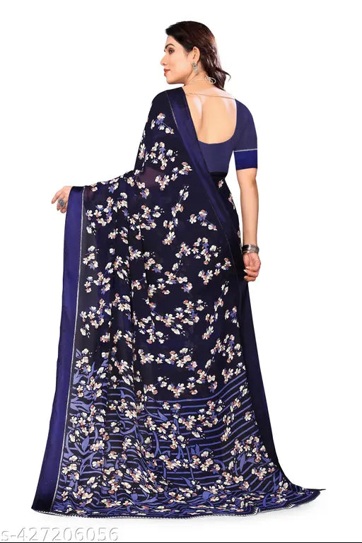 Moss green chiffon saree with silver border, ideal for Indian parties, free size, 5.5m length