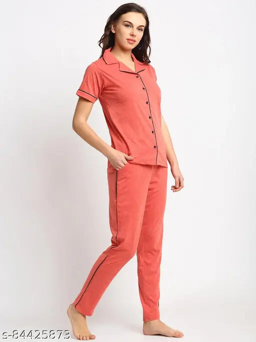 Boston Club cotton nightsuit for women, hosiery fabric and short sleeves solid nightwear