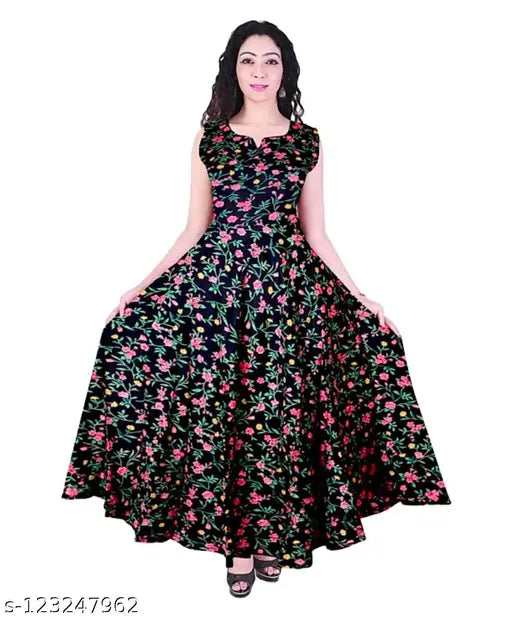 Stylish rayon sleeveless printed combo gown and kurti, ideal for functions, festivals, parties or office wear. Single sizes available: M (Bust 38 in), L (Bust 40 in), XL (Bust 42 in), XXL (Bust 44 in). Made by Saniya Industries, India