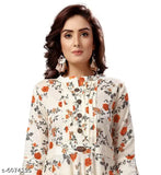Rayon Anarkali Kurta with Printed Combo, Boat Neck, Layered Sleeves, Perfect for Party Wear and Long Design Kurtis by Madhuram Textiles. Sizes: S (36in Bust, 50in Length), M (38in Bust, 50in Length). Indian ethnic wear, contemporary silhouette