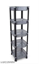 Grey 5-layer plastic office fruit and vegetable stand, ideal for storing onions, potatoes, and sabaji vegetables