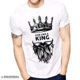 Trendy round neck white t-shirt, polyester, short sleeves, printed net design. Men's/boys size S-XXL. Accessible clothing for all ages