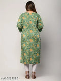 Plus size women's printed floral print pure cotton straight kurta in three-quarter sleeves. Indian-made, available in sizes XXL to 9XL