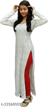 Net Chikankari Straight Kurti in Rayon, long sleeves, trendy party wear from India