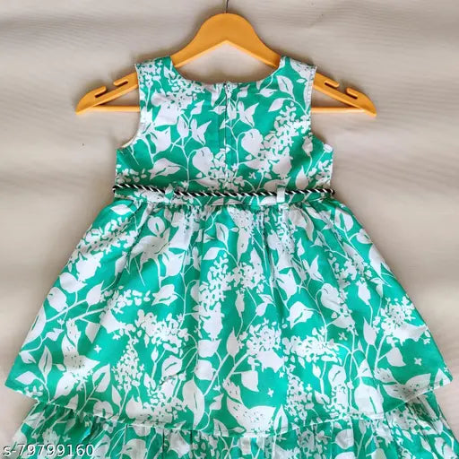 Multicolor floral print cotton knee length baby girl dress with ruffles, perfect for summer parties or daily wear