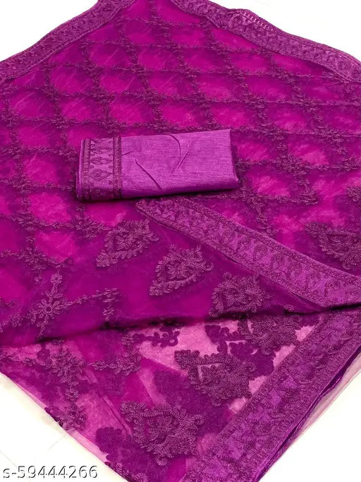 Red and green embroidered Dabang 8Saree on premium net fabric, free size, India