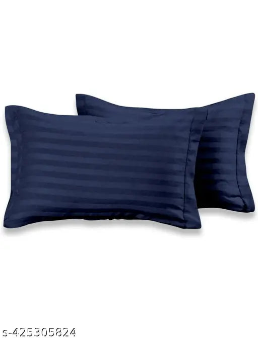 Glace cotton striped fitted double bedsheet & pillow covers (78x72), superfine quality for home or hotel, ideal for summer, made in India