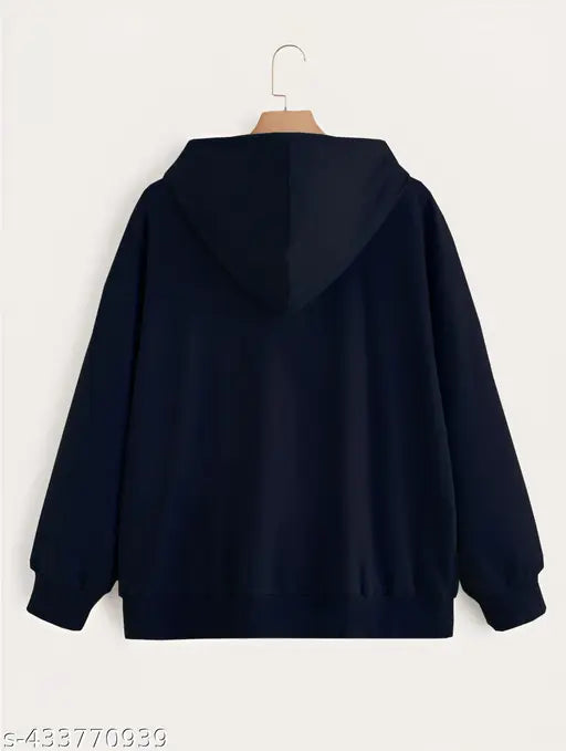 Fleece full zipper hoodie for women, solid color, kangaroo pockets, long sleeves