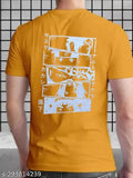 Mustard yellow printed cotton blend t-shirt with round neck, suitable for parties and casual outings
