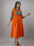 Rayon printed solid dyed flare long kurta, three-quarter sleeves, Indian women's fashion