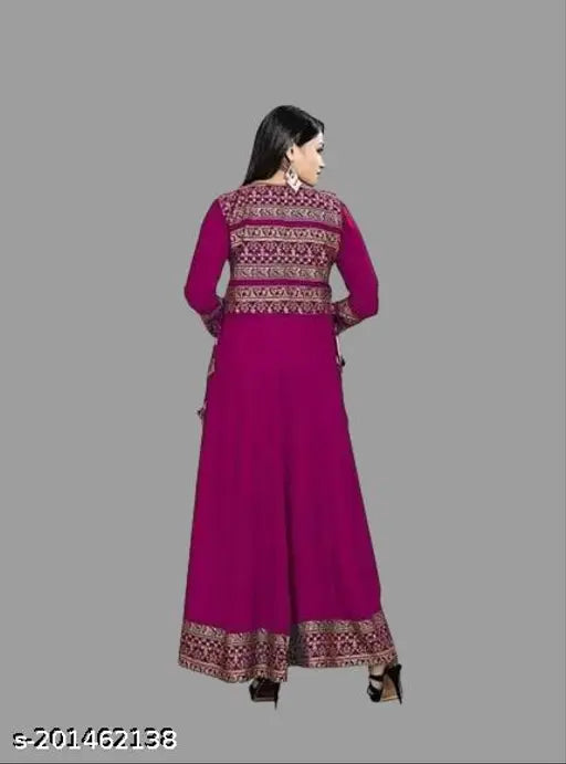 Maroon rayon anarkali kurti with lace border, three-quarter sleeves, printed pattern for festive women's wear