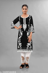 Floral embroidered Georgette salwar suit set, white pant and full sleeve stitched top. New designer heavy embroidery work on India-made women's apparel (XS, S, M, L, XL, XXL sizes available)