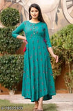 Printed rayon anarkali gown for women, three-quarter sleeves, Indian ethnic style, M (38in bust), L (40in bust), XL (42in bust), XXL (44in bust), 4XL