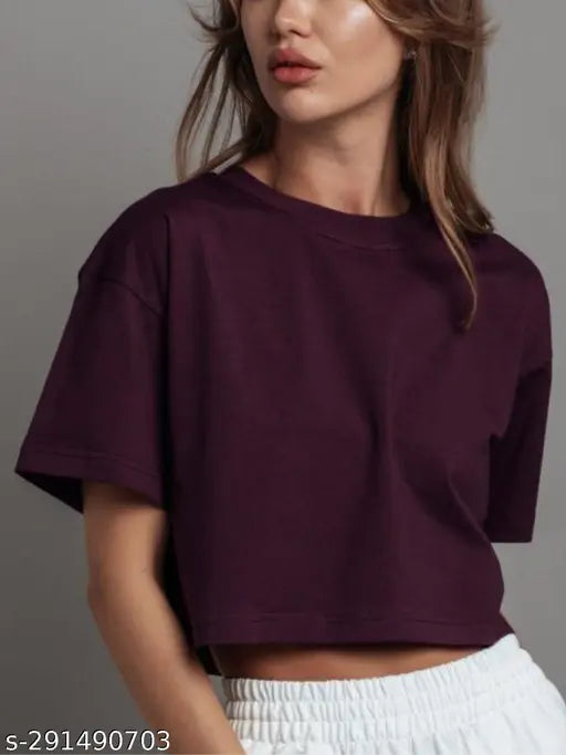Trendy purple cotton blend loose fit crop top for women & girls - classic design, comfortable and absorbent