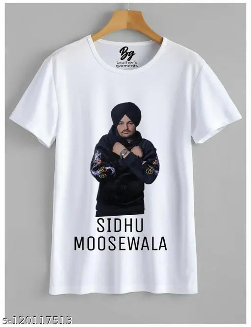 Polyester short-sleeve printed t-shirt featuring Sidhu Moosewala design, Indian made apparel