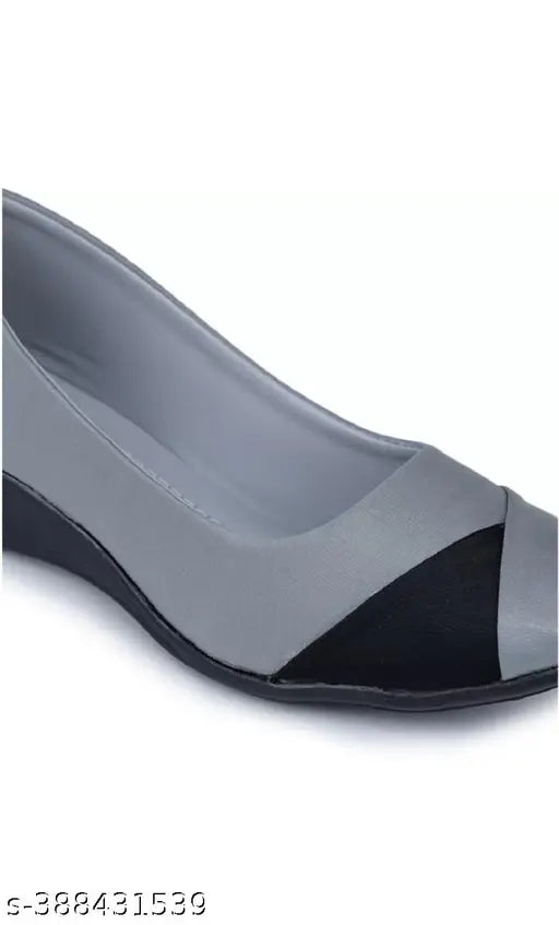 Stylish grey patent leather ballerinas for women - solid design, slip-on pattern, various sizes available (IND-3 to IND-9)