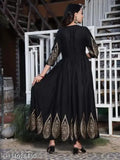 Gold-print rayon kurti, traditional artisan hand-painted pattern, unique Indian ethnic wear with three-quarter sleeves