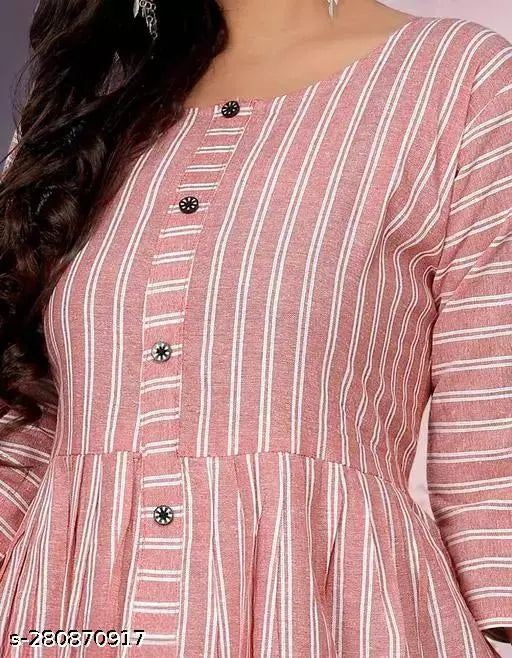 Cotton three-quarter sleeve women's striped kurta in checked pattern, XXS to XXXL sizes. Indian ethnic wear on mannequin
