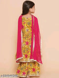 Rayon printed girls' anarkali kurtas with dupatta and sharara, 5-12 years, Indian ethnic fashion