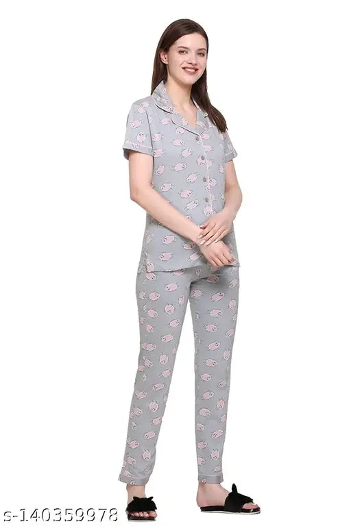 Cotton print night suit set, comfortable LUBOV women's pyjamas in relaxed fit, Indian-made sleepwear for home or vacation