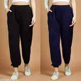 Black & Blue Combo Woolen Jogger Pants for Women, ideal for winter sports, jogging, gym, running