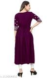 Purple Rayon embroidered kurti with three-quarter sleeves, Indian fashion wear for women M, L, XXL