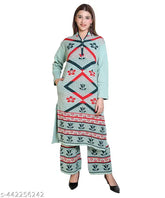 Woolen warm ladies suits set - three-quarter sleeve Kurta with Palazzos, printed net winter wear, India