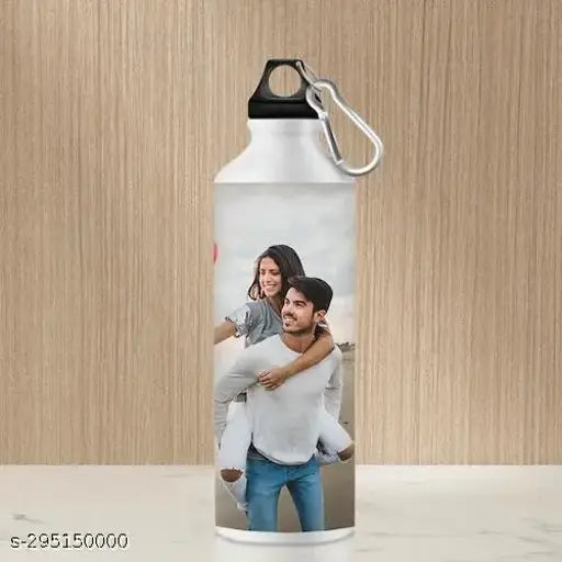 White aluminum personalized photo print sipper bottle, 750ml capacity with leak-proof feature, perfect for sports and custom gift