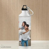White aluminum personalized photo print sipper bottle, 750ml capacity with leak-proof feature, perfect for sports and custom gift