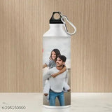 White aluminum personalized photo print sipper bottle, 750ml capacity with leak-proof feature, perfect for sports and custom gift